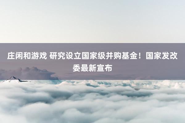 莊閑和游戲 研究設立國家級并購基金!國家發改委最新宣布