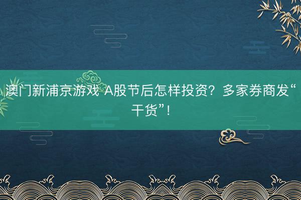 澳門新浦京游戲 A股節(jié)后怎樣投資？多家券商發(fā)“干貨”！