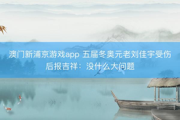 澳門新浦京游戲app 五屆冬奧元老劉佳宇受傷后報吉祥：沒什么大問題